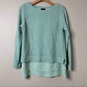 The Limited Green sweater ruffle hem wool blend M